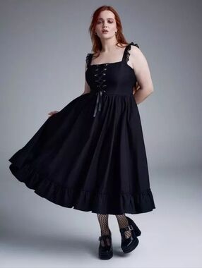 Torrid Nightfall Black Goth Lace Up Corset Midi Dress Women's Plus Size 14 Nwt
